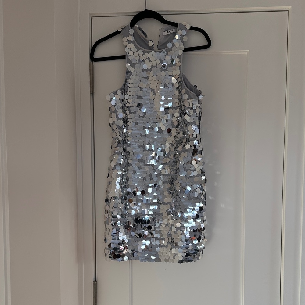 Silver Sequin Sleeveless Dress